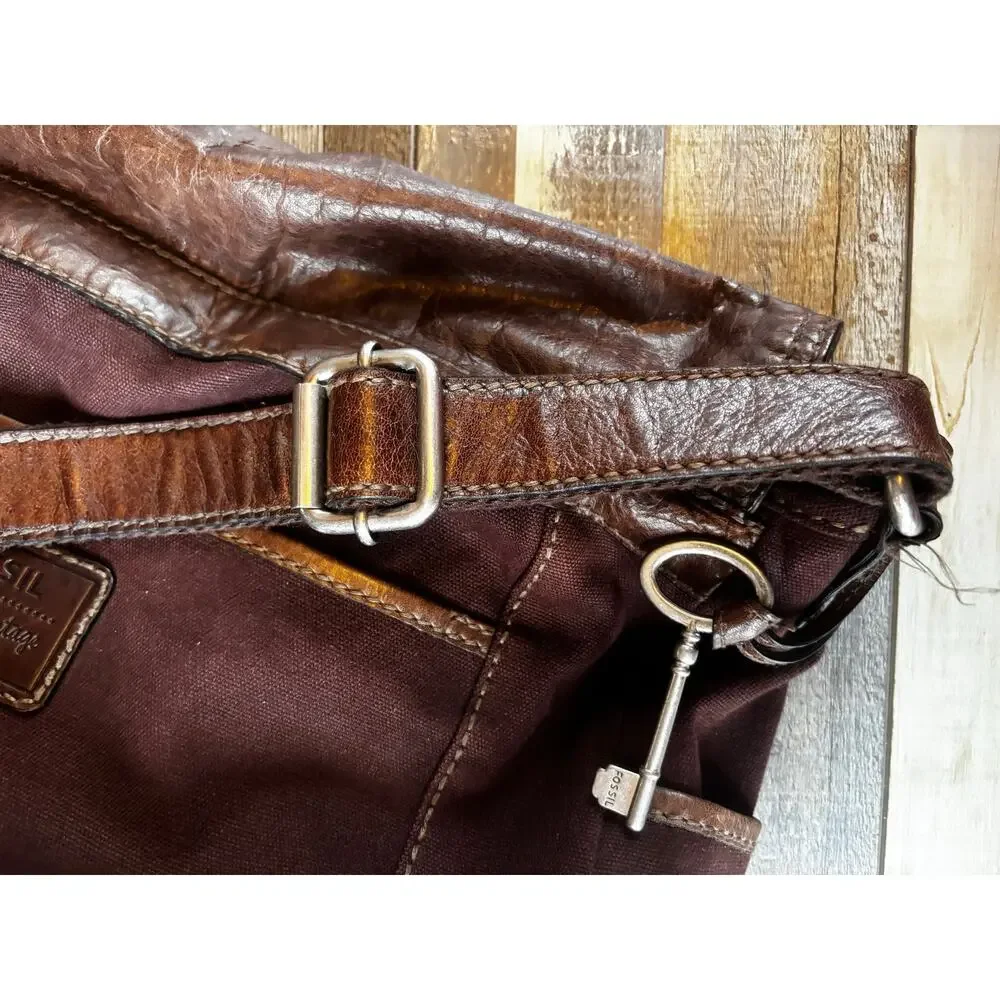 FOSSIL Messenger Bag Cross Body Brown Leather Purse Mens Womens